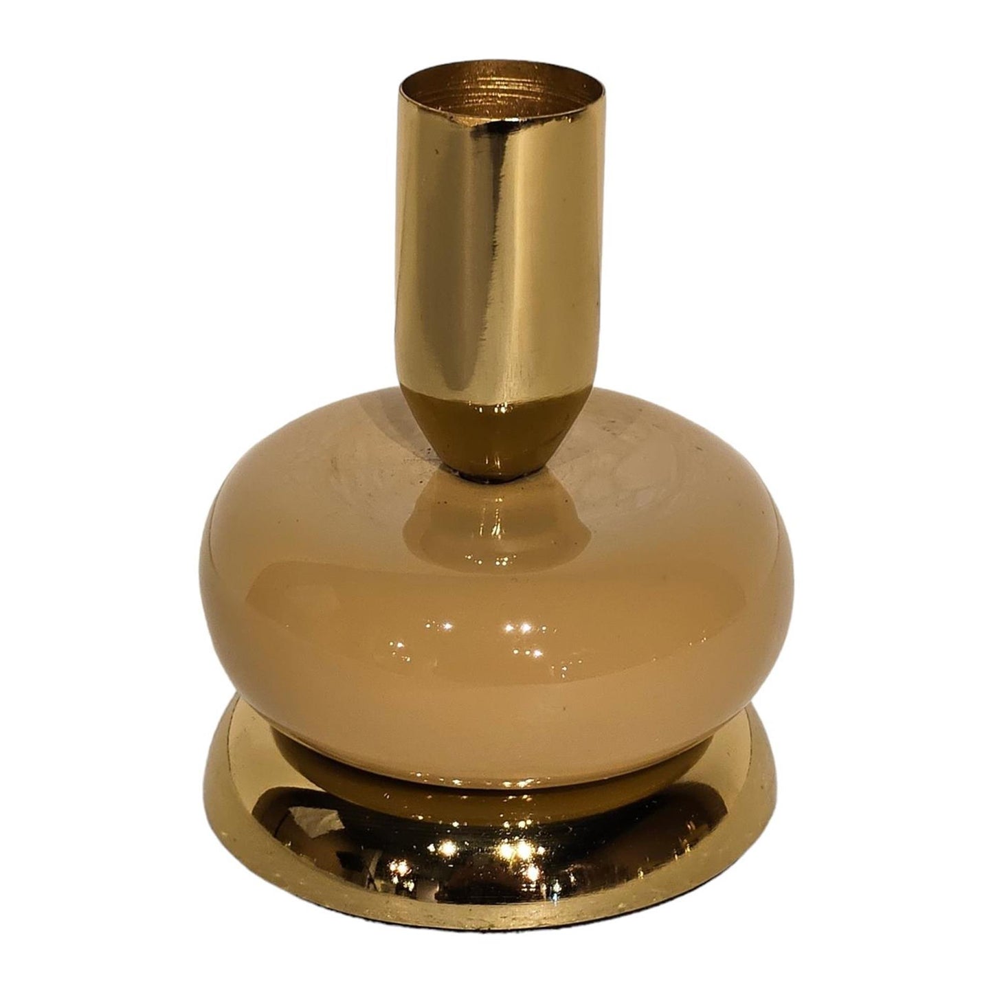 Bougeoir ambiance Manoir émail beige doré 7x7x8,5cm