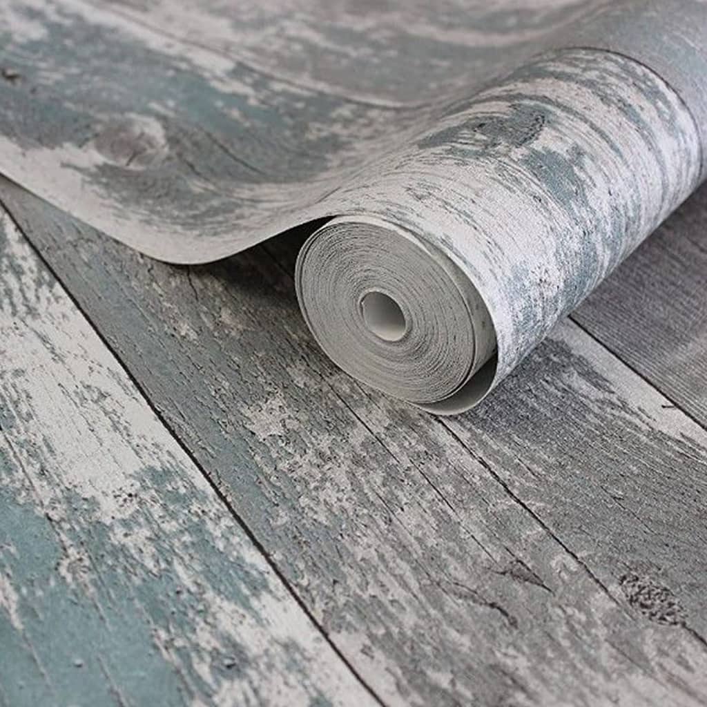 NOORDWAND NOORDWAND Fond d'écran Topchic Wood Planches Gris foncé et bleu