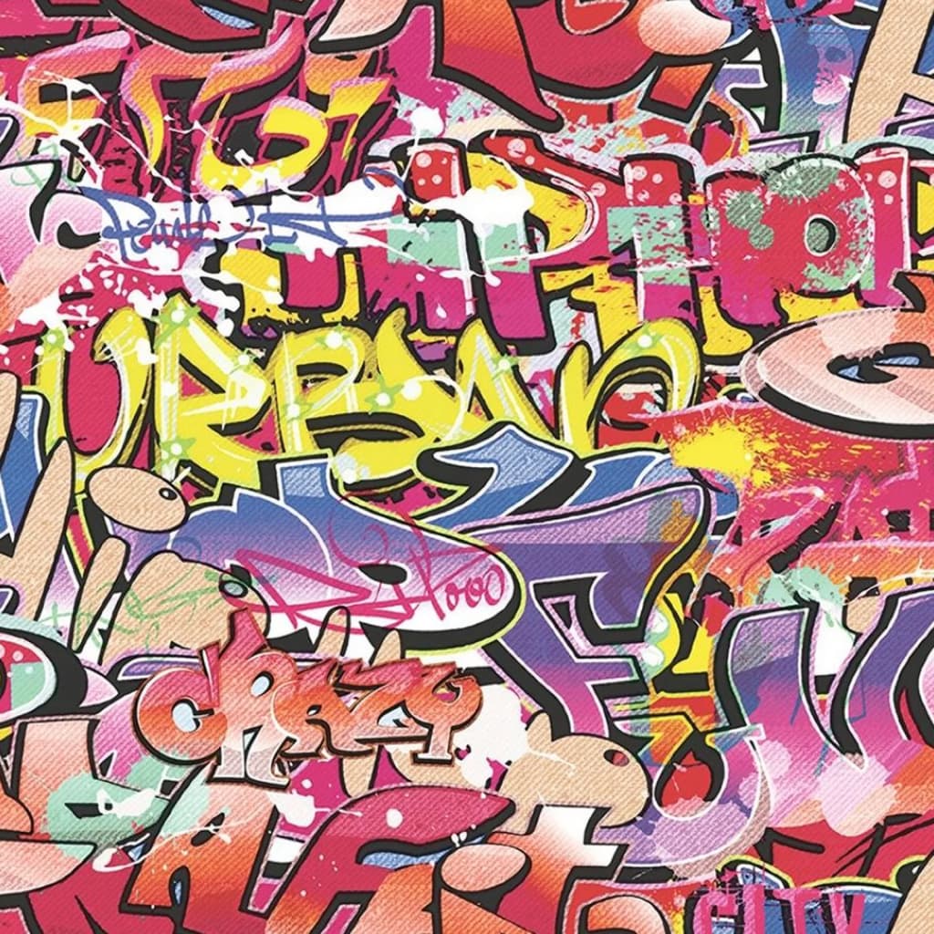 NOORDWAND NOORDWAND Fond d'écran Bonnes vibrations Graffiti Pink and Orange