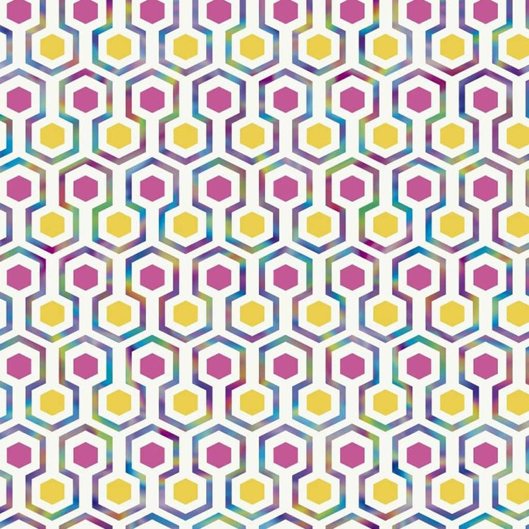 North Wall Notorwand Fond d'écran Bonnes vibrations Hexagon Match rose et jaune