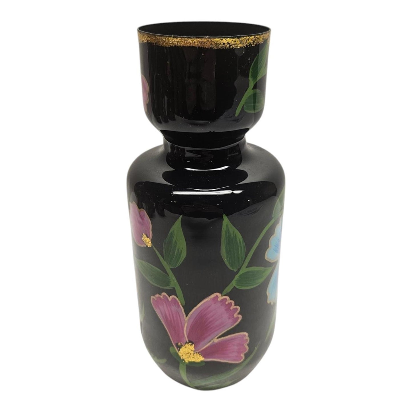 Vase ambiance Manoir fleur peinte à la main 9x9x20cm