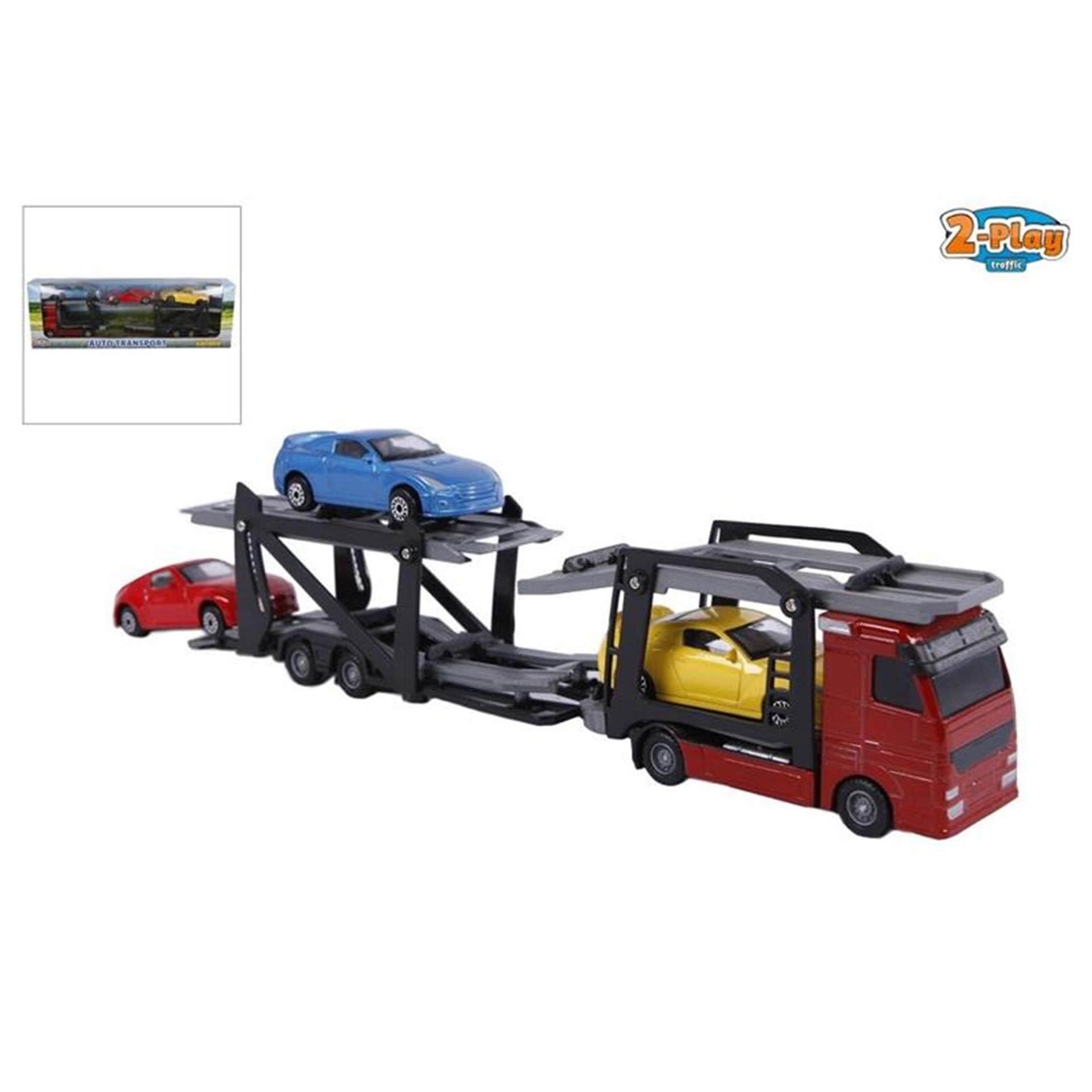 Transporteur de camions moulés à 2 jeux avec des voitures, 26 cm