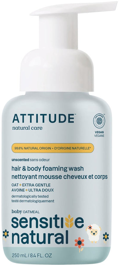 Attitude - soin peau sensible cheveux de bébé nettoyant moussant pour le corps