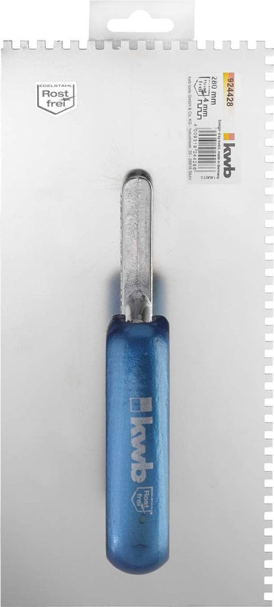 Kwb truelle à colle peigne à colle truelle à plâtre - 280 x 130 mm - acier inoxydable - denture 4 mm