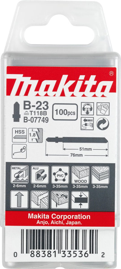 Accessoires Makita lame de scie sauteuse b23 - t118b | 100 pièces - b-07749