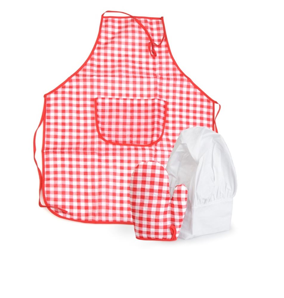 Tablier, bonnet et gant Egmont rouge g