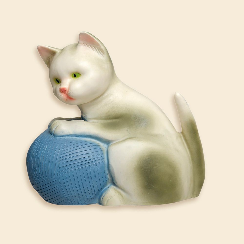 Lampe Egmont chat avec pelote de laine bleu 24x23