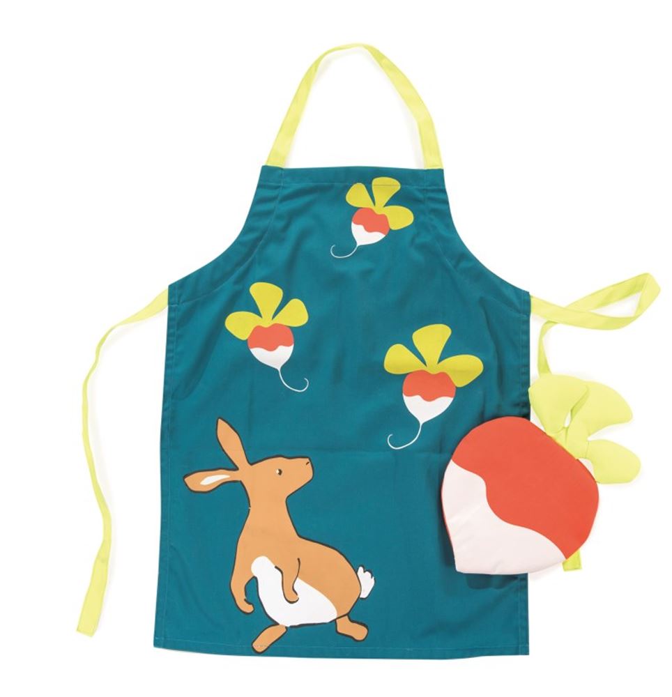 Tablier, chapeau et gant de cuisine radis. 3+