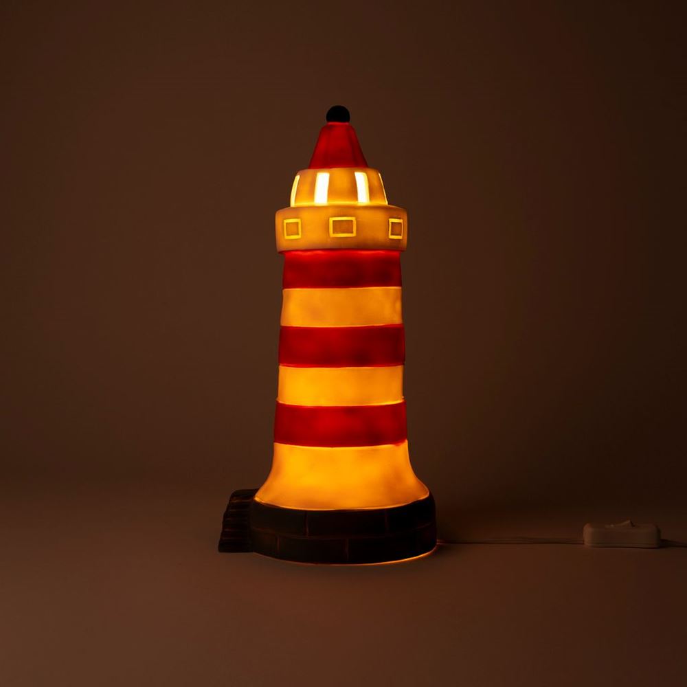 Lampe phare d'Egmont rouge-blanc. 17x35cm