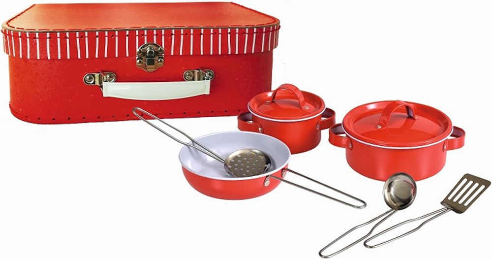 Ensemble de casseroles dans une valise rouge de 9 pièces. 29x20x