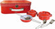 Ensemble de casseroles dans une valise rouge de 9 pièces. 29x20x