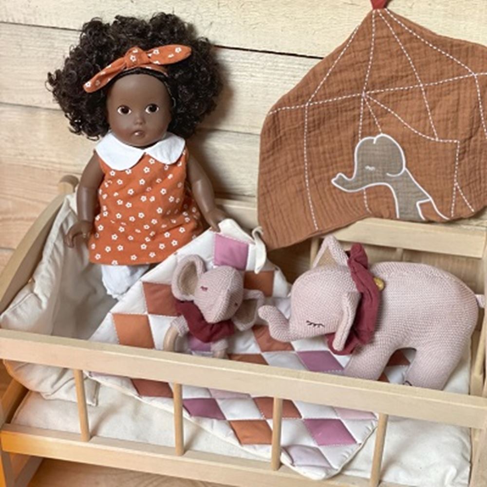 Lit bébé en bois avec couverture. 50x30x27 cm 2+