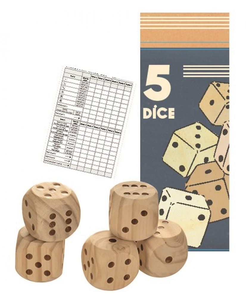 5 dés en bois. 5+ 35 cm