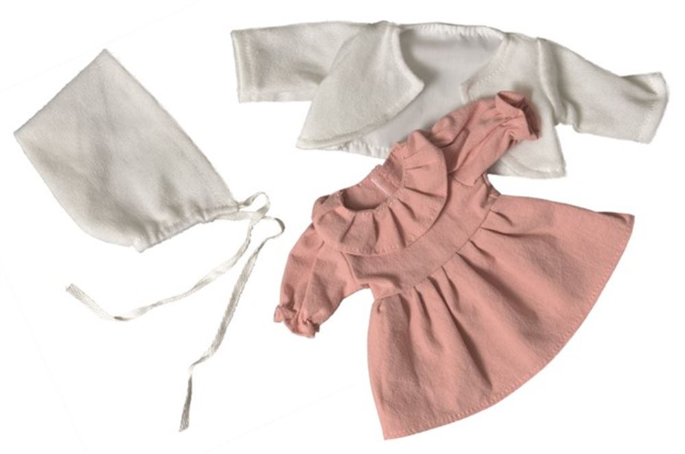 Robe de poupée, cardigan et chapeau rose blanc. 1+