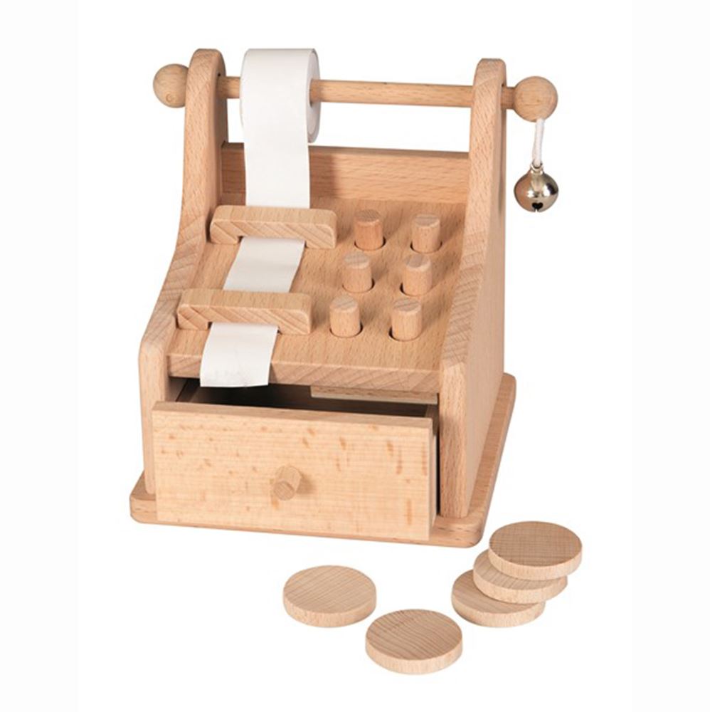 Caisse enregistreuse en bois Egmont. 12x12x14cm. 3+