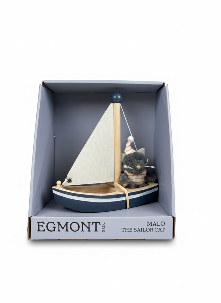 Egmont malo le chat dans un bateau. 18x18x8