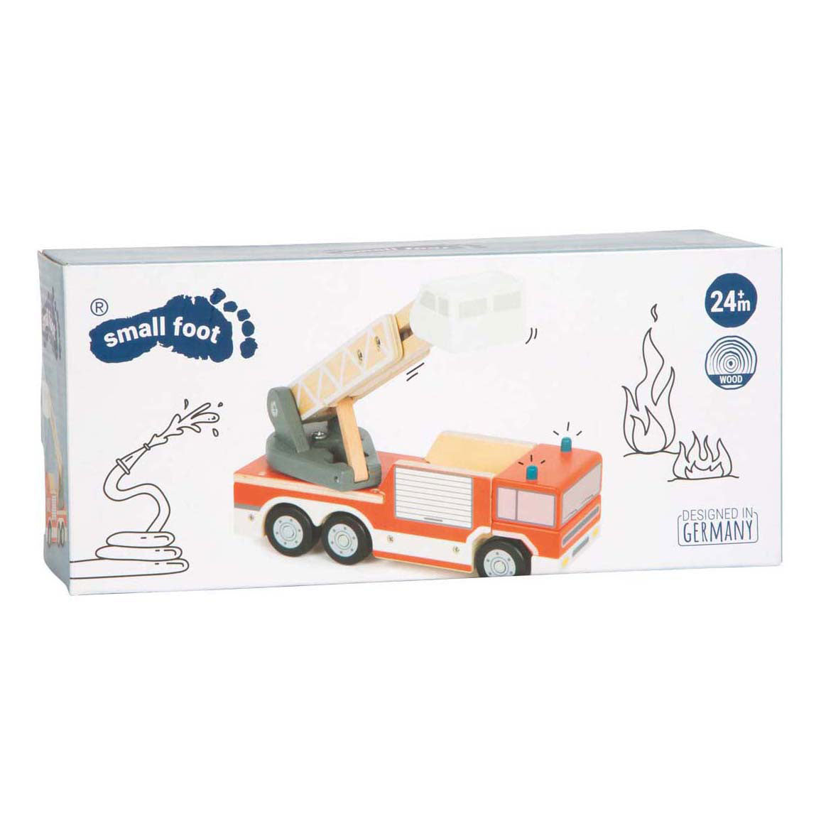 Petit pied - camion de pompiers en bois avec échelle rotative