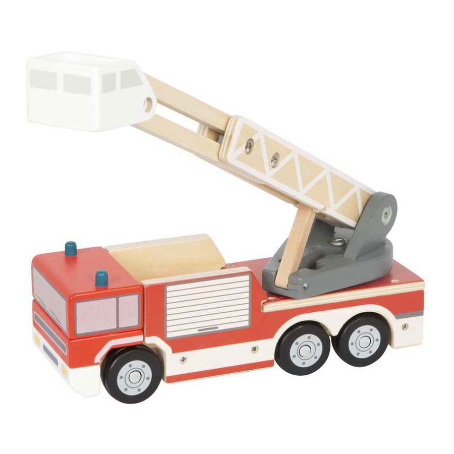 Petit pied - camion de pompiers en bois avec échelle rotative