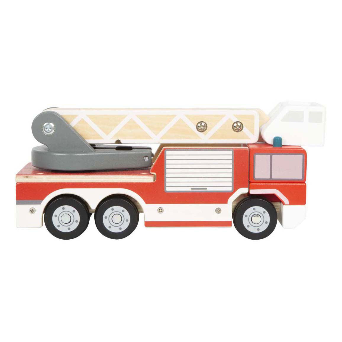 Petit pied - camion de pompiers en bois avec échelle rotative