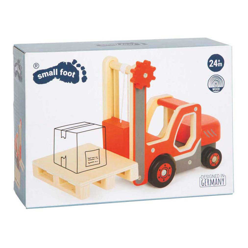 Petit pied - chariot élévateur en bois avec palette