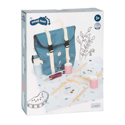 Petit pied - sac à dos avec jeu de jeu savoureux de pique-nique en bois, 14dlg.