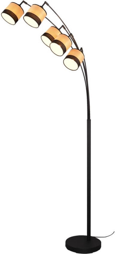 Rl live your light reality bolzano - lampadaire - noir mat - excl. 5x e14 10w - interrupteur au pied - abat-jour aspect bois