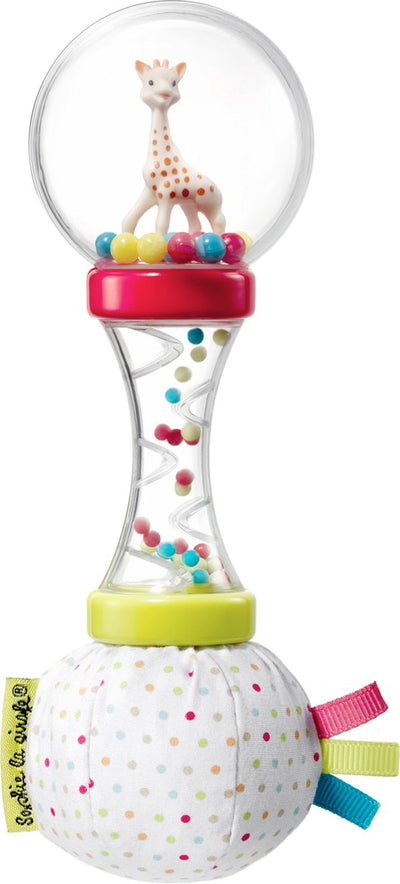Hochet maracas doux Sophie la girafe - jouets bébé - cadeau maternité - cadeau baby shower - dans coffret cadeau blanc rouge - à partir de 3 mois - 6x6x17 cm