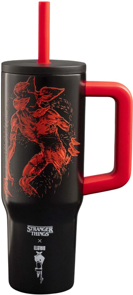 Thermos Bialetti Stranger Things 900 ml – brille dans le noir – avec anse et paille – gobelet en acier inoxydable – édition limitée