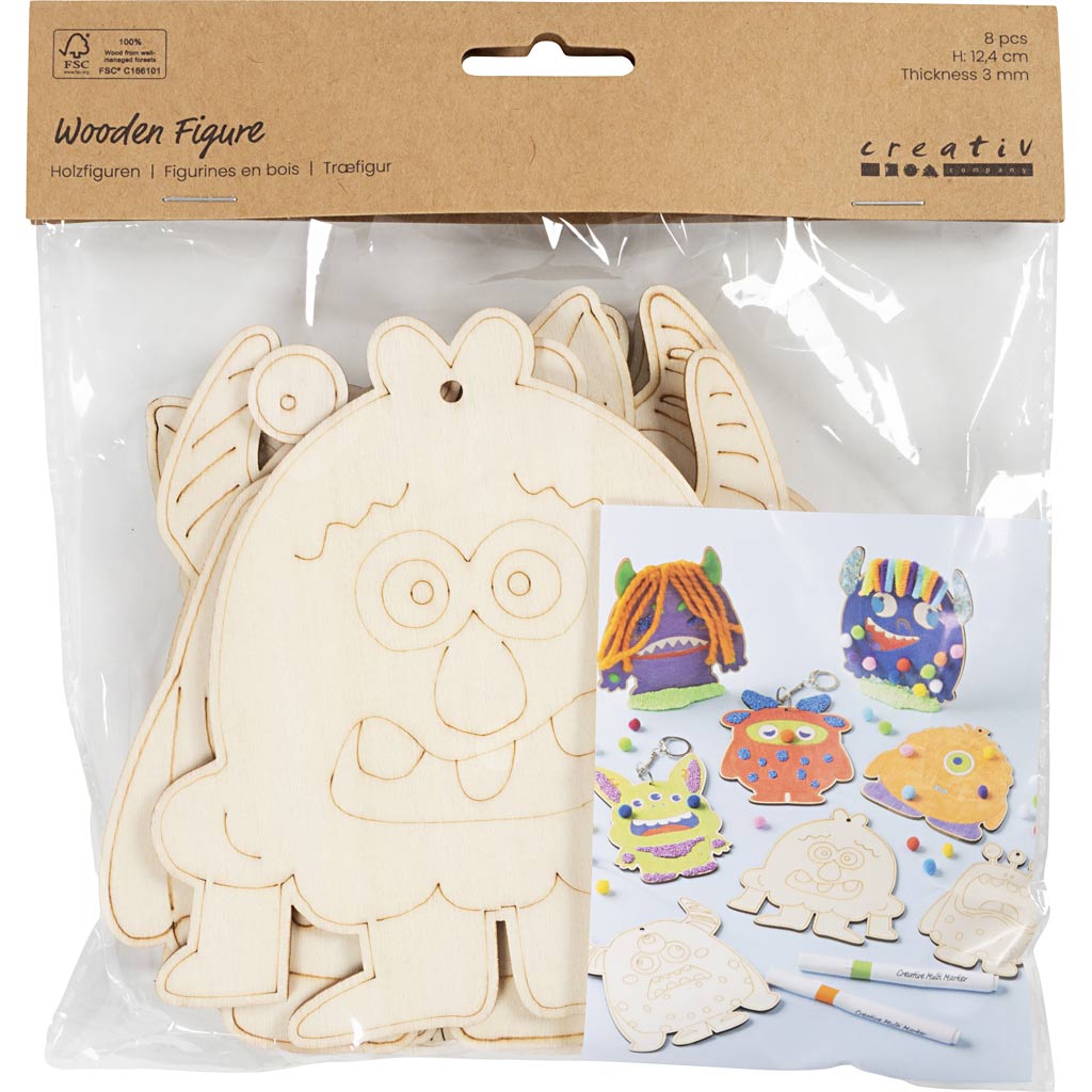 Figurines en bois Creativ company, échantillons, h : 12,4 cm, épaisseur 3 mm, 8 pièces 1 boîte