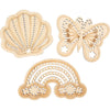 Creativ company Forme en bois avec trous, arc-en-ciel, coquillage, papillon, taille 7,5-13 cm, 6 pièces 1 boîte