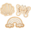 Creativ company Forme en bois avec trous, arc-en-ciel, coquillage, papillon, taille 7,5-13 cm, 24 pièces 1 boîte