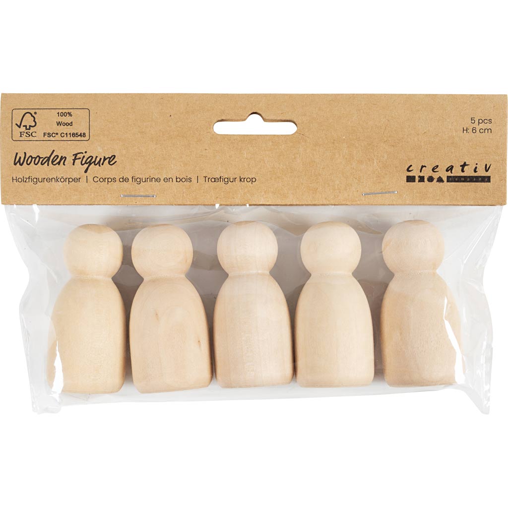 Figurine en bois Creativ company, ovale, h: 6 cm, 5 pièces 1 boîte