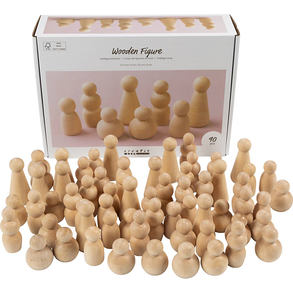 Figurine en bois Creativ company, h: 5-8 cm, 90 div 1 boîte