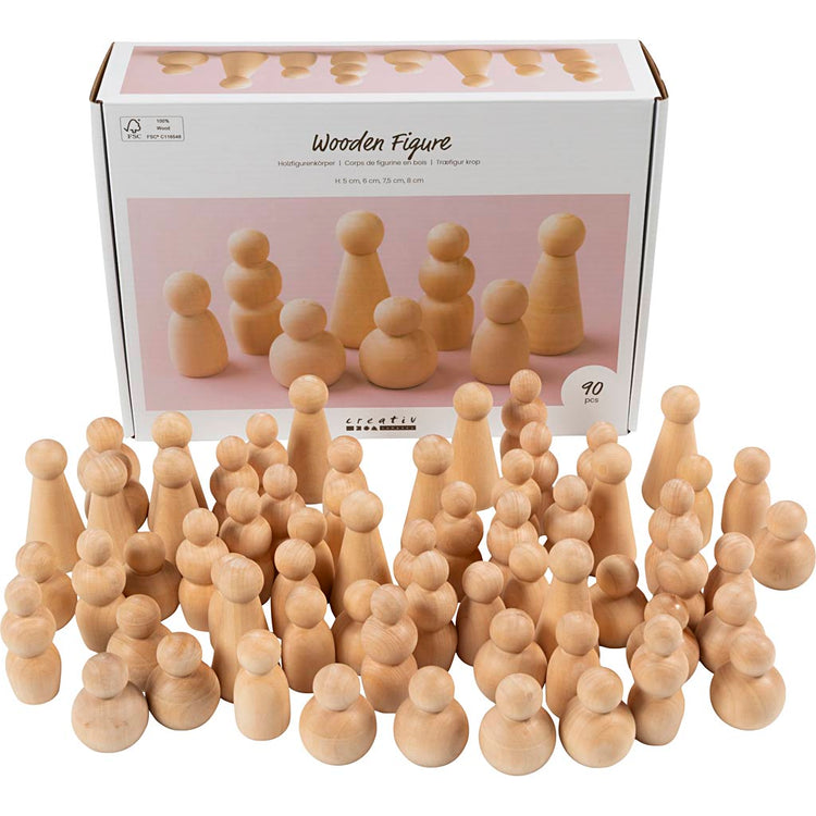 Figurine en bois Creativ company, h: 5-8 cm, 90 div 1 boîte