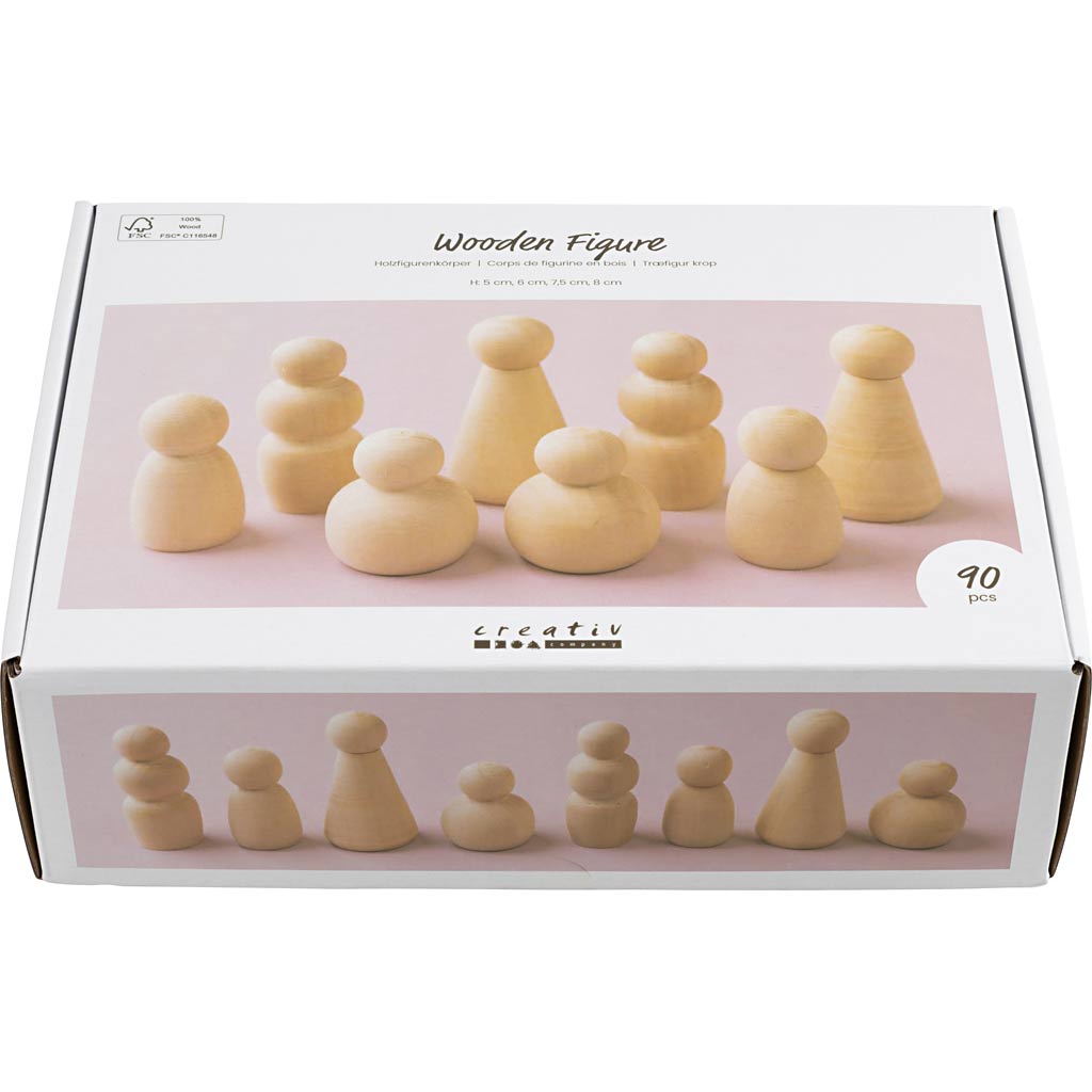 Figurine en bois Creativ company, h: 5-8 cm, 90 div 1 boîte