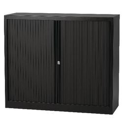 Armoire basse à portes roulantes en acier 100x43x103cm noir 1 étagère