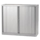 Armoire basse à portes roulantes en acier 100x43x103cm argent 1 étagère