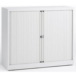Armoire basse à portes roulantes en acier 100x43x103cm blanc 1 étagère