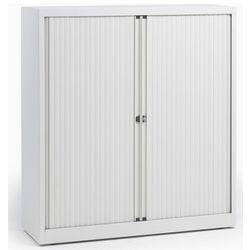 Armoire basse à portes roulantes en acier 120x43x103cm blanc 1 étagère