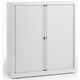 Armoire basse à portes roulantes en acier 120x43x103cm blanc 1 étagère