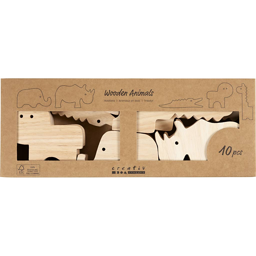 Creativ company animaux en bois, safari, h : 3-14,5 cm, épaisseur 2 cm, 10 pièces 1 boîte
