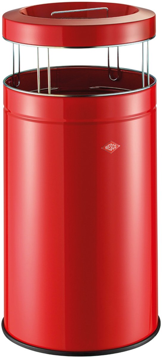 Cendrier sur pied Wesco grosses cendres avec tamis | 120 litres | métal - rouge | poubelle avec cendrier sur pied - fabriquée en Allemagne