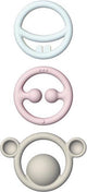 Moluk nigi, nagi nogi set couleurs pastel, lot de 3 anneaux de dentition tactiles de différentes couleurs, en caoutchouc silicone, en boîte 12,5x2x25,8cm, 0+