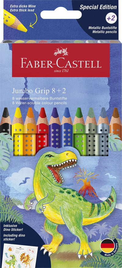 Crayons de couleur Faber-castell - jumbo grip dino - 8 colourgrip + 2 grip métallique - avec autocollants - fc-110922