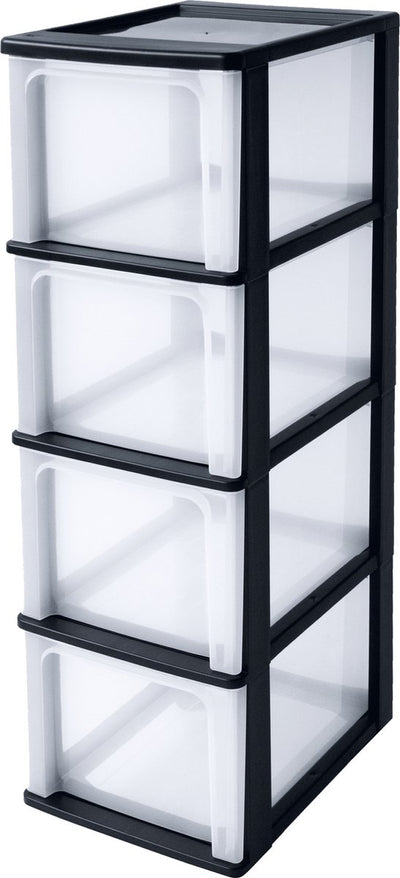 Système de tiroirs de commode organisateur Iris a4 - 4 tiroirs profonds - 4 x 13l - plastique - noir transparent - sans roulettes