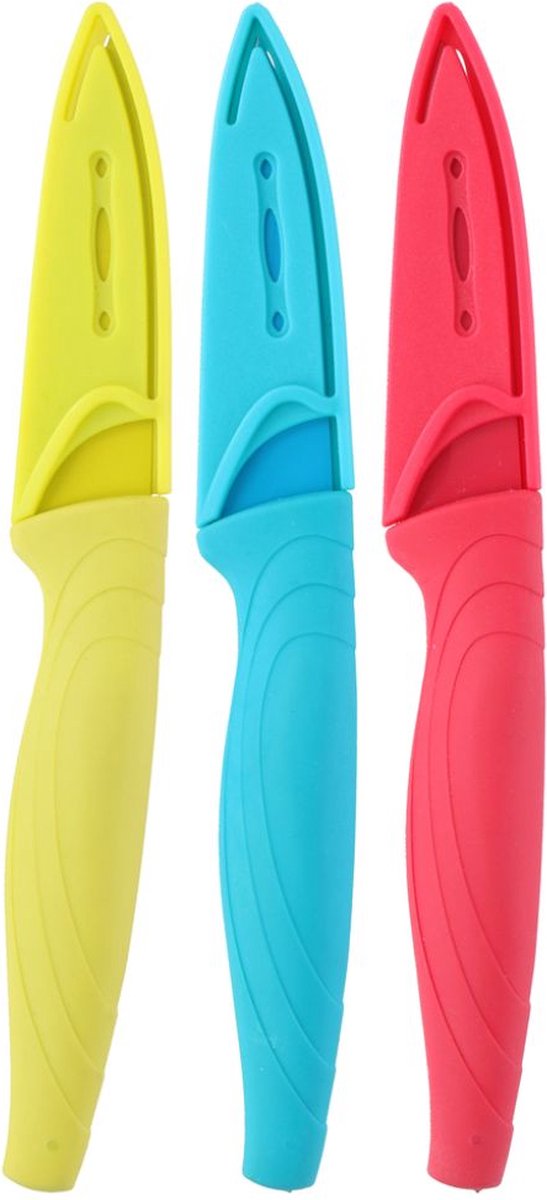 Set de couteaux Alpina - 3 pièces - acier inoxydable - manche en silicone - passe au lave-vaisselle - coloré