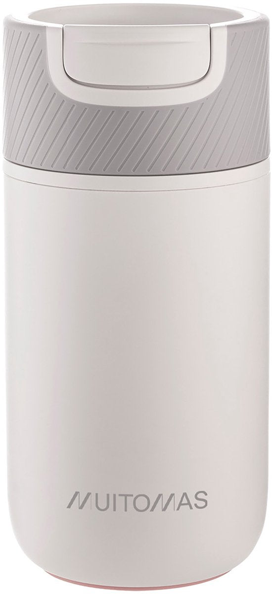 Bouteille d'eau Muitomas Never Fall Down - Système de ventouse anti-chute - Poignée antidérapante - Construction thermique - 350 ml - Blanc