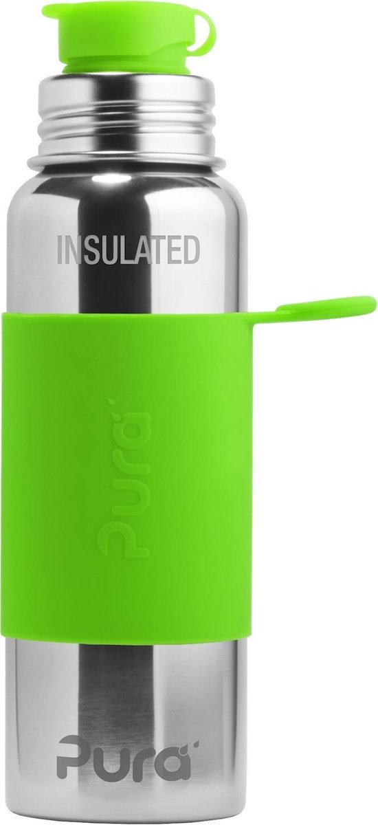 Bouteille de sport Pura thermos 650 ml - thermos - tasse thermos - sans plastique - à double paroi - avec bouchon de sport et manchon de sport - le dessus est interchangeable - vert