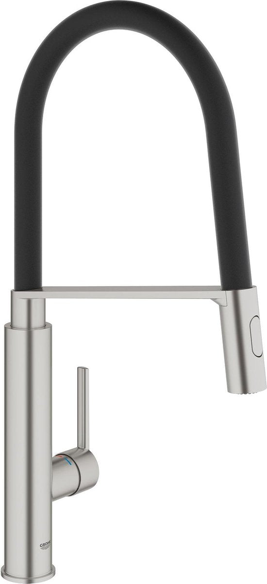 Robinet de cuisine professionnel Grohe quickfix feel - bec haut pivotant - 2 options de jet - acier inoxydable