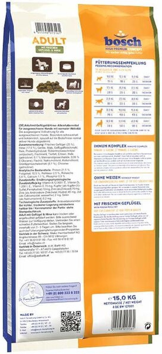 Nourriture Bosch pour oiseaux adultes, 15 kg